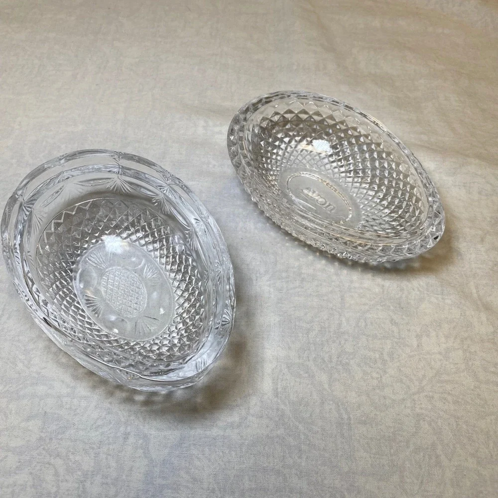 Vintage 1977‎ Avon Fostoria Clear Glass Egg Trinket Box Covered Soap Dish